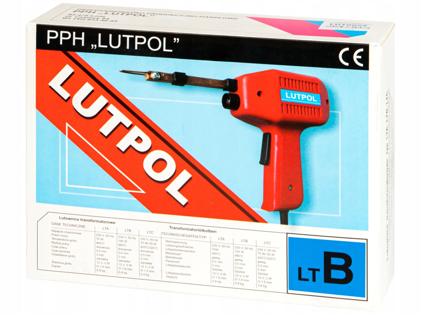 TRANSFORMER SOLDERING IRON LUTPOL LT-B 100W 480C PISTOL TIPS STRONG Manufacturer code 60105