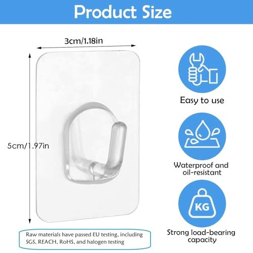 TRANSPARENT SELF-ADHESIVE HOOKS FOR WALLS WITHOUT DRILLING 10 PCS. Manufacturer code Bez marki