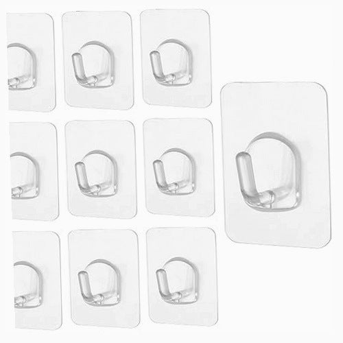 TRANSPARENT SELF-ADHESIVE HOOKS FOR WALLS WITHOUT DRILLING 10 PCS.