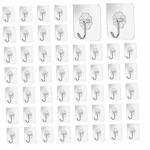 TRANSPARENT SELF-ADHESIVE WALL HOOKS FOR KITCHEN BATHROOM 50 PCS