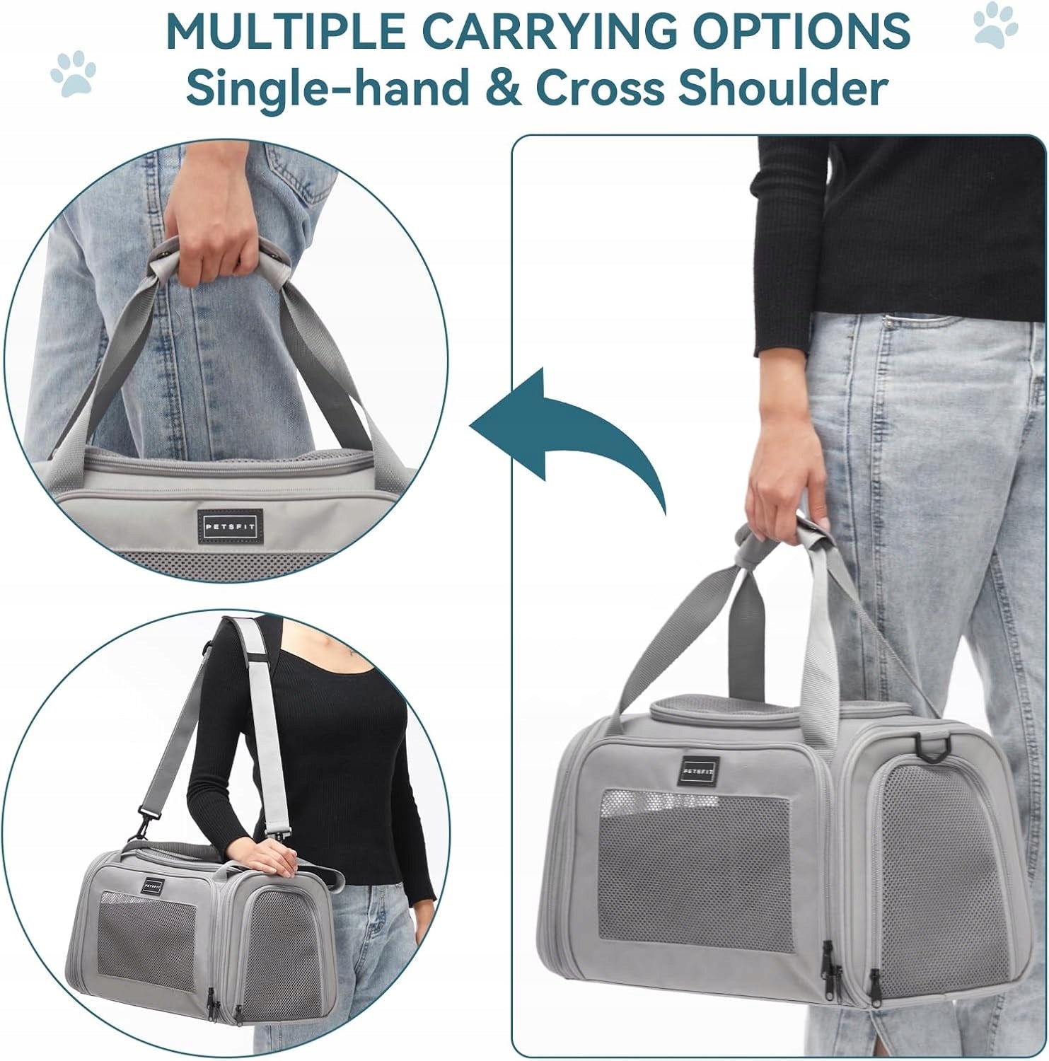 TRANSPORT BAG FOR PET DOG CAT CARRIER WITH LEASH UP TO 6KG GREY EAN (GTIN) 0095499987451