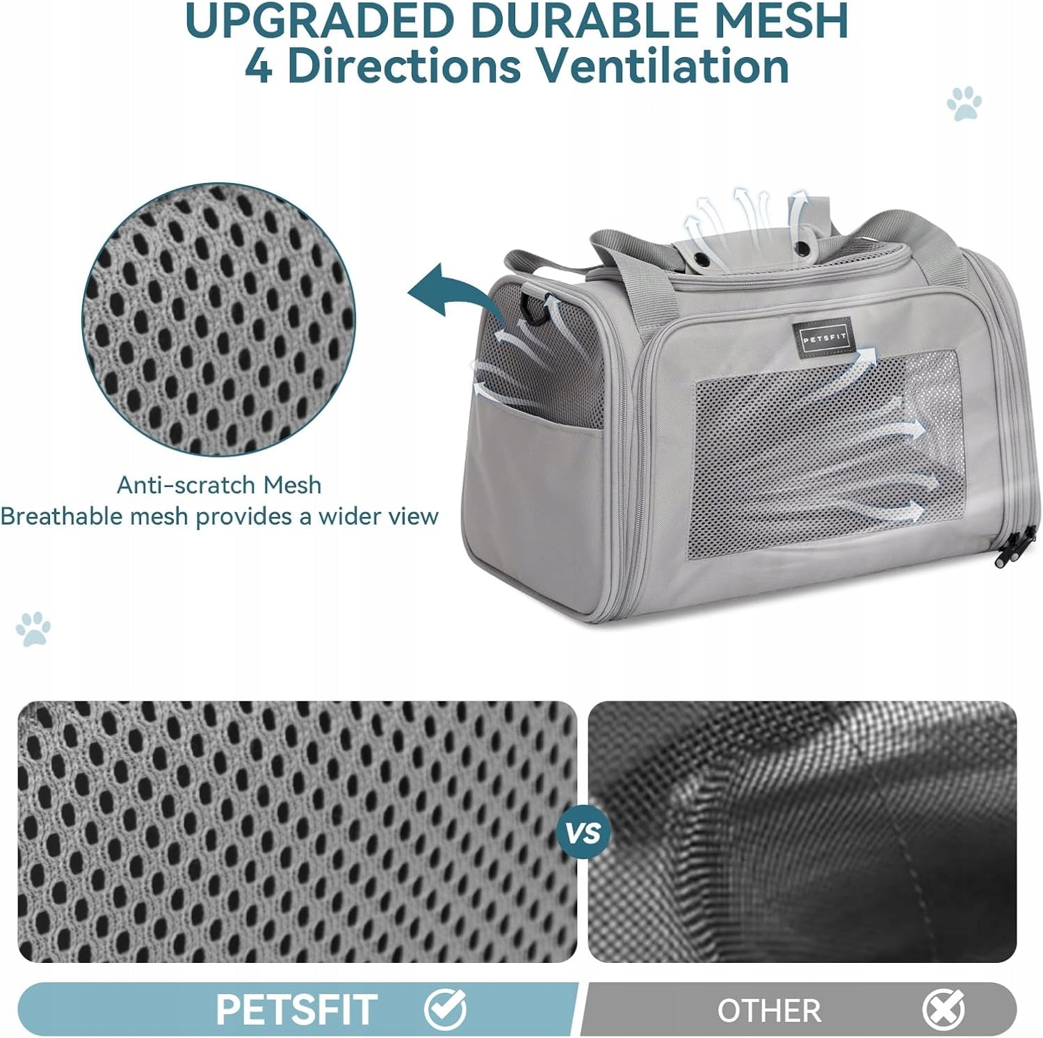 TRANSPORT BAG FOR PET DOG CAT CARRIER WITH LEASH UP TO 6KG GREY Product height 27 cm