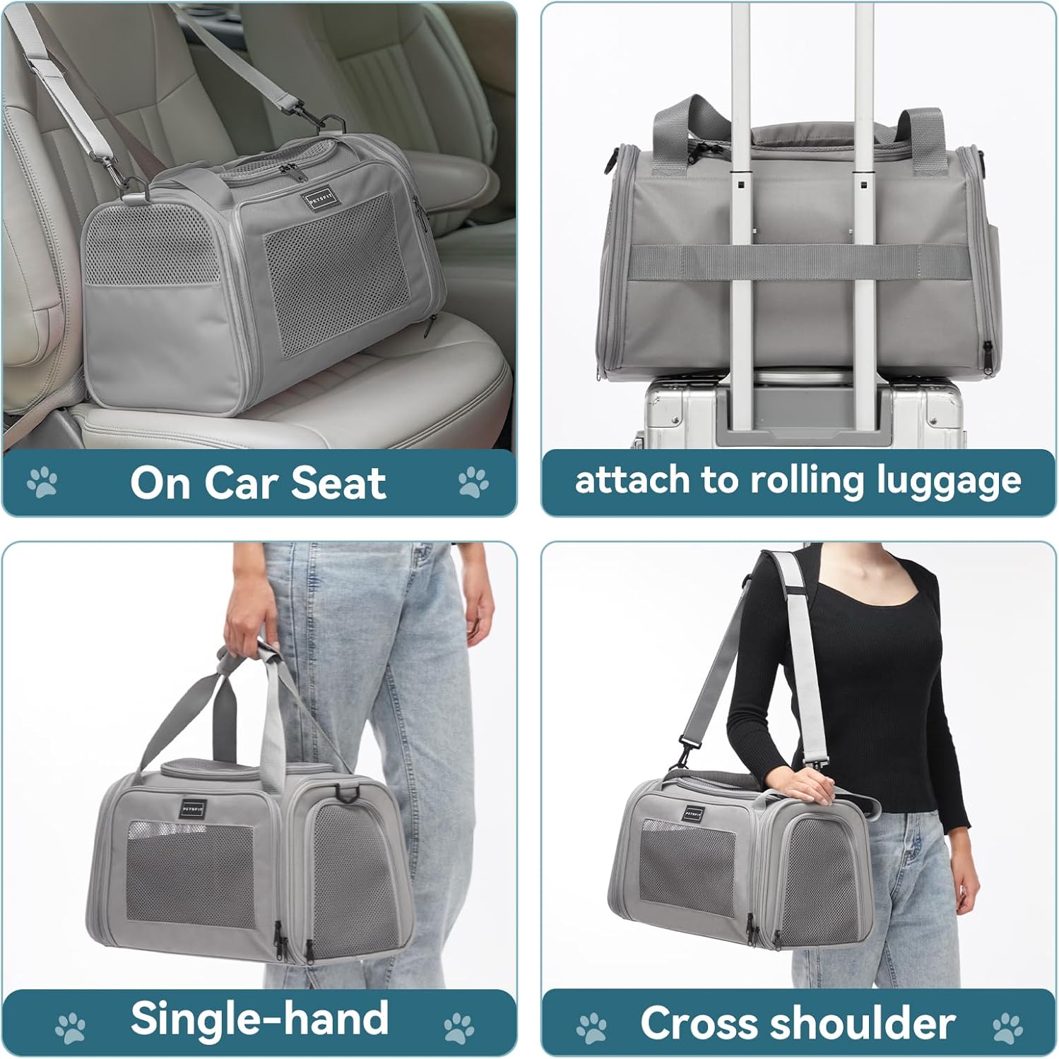 TRANSPORT BAG FOR PET DOG CAT CARRIER WITH LEASH UP TO 6KG GREY Trade name TORBA TRANSPORTOWA NA RAMIE DLA KOTA PSA NOSIDEŁKO