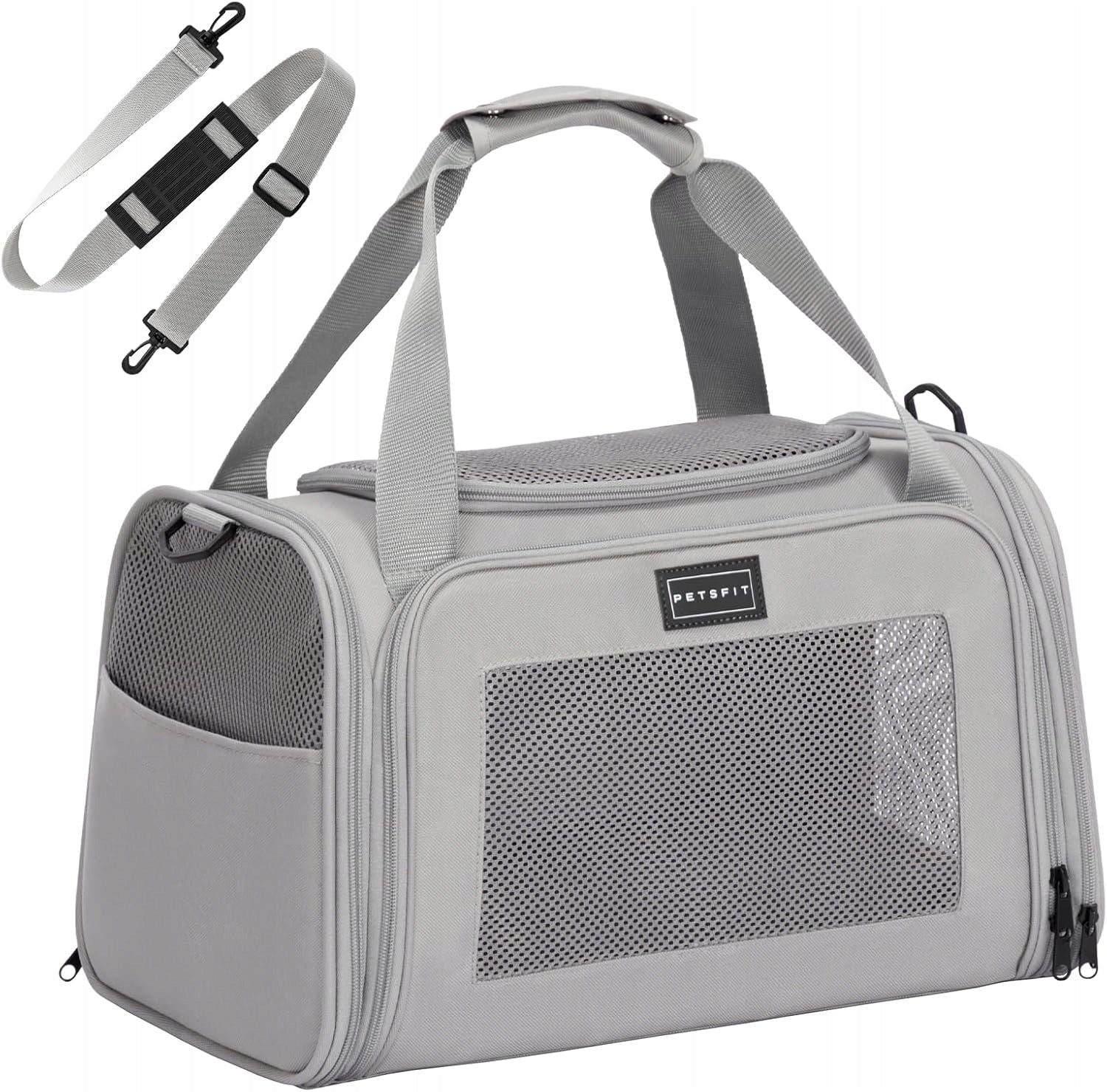 TRANSPORT BAG FOR PET DOG CAT CARRIER WITH LEASH UP TO 6KG GREY