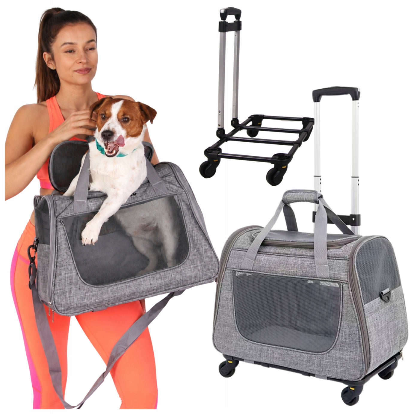 TRANSPORT BAG TROLLEY ON WHEELS DOG CAT ANIMALS TRANSPORTER FOLDING Brand Wobell
