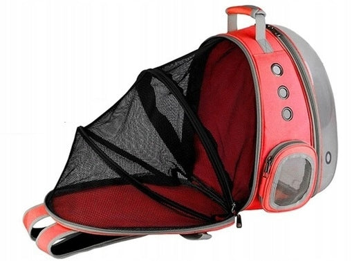 TRANSPORTER BACKPACK DOG CAT BAG TRANSPARENT Color red