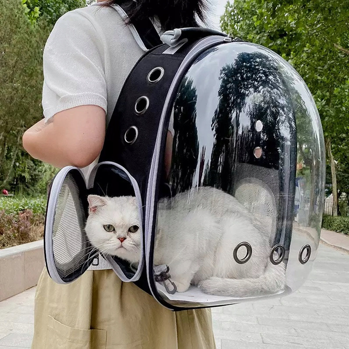 TRANSPORTER BACKPACK TRANSPARENT CAT BAG DOG ANIMALS VENTILATION Product depth 23 cm