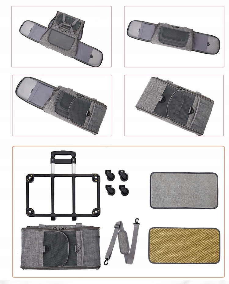 TRANSPORTER BAG ON WHEELS FOR CAT DOG WITH HANDLE GREY Product height 35 cm