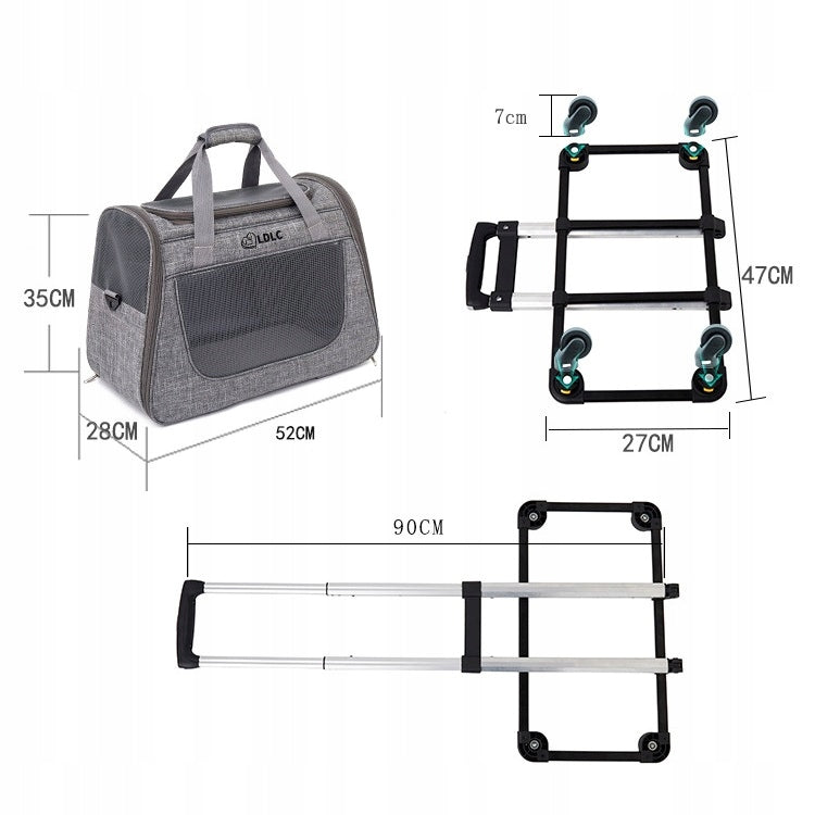 TRANSPORTER BAG ON WHEELS FOR CAT DOG WITH HANDLE GREY Size multipurpose