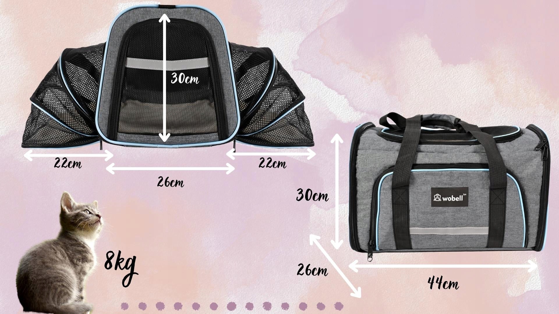 TRANSPORTER CAT DOG FOLDING BAG LARGE PADDED HOLES LIGHT LARGE XL Product depth 45 cm