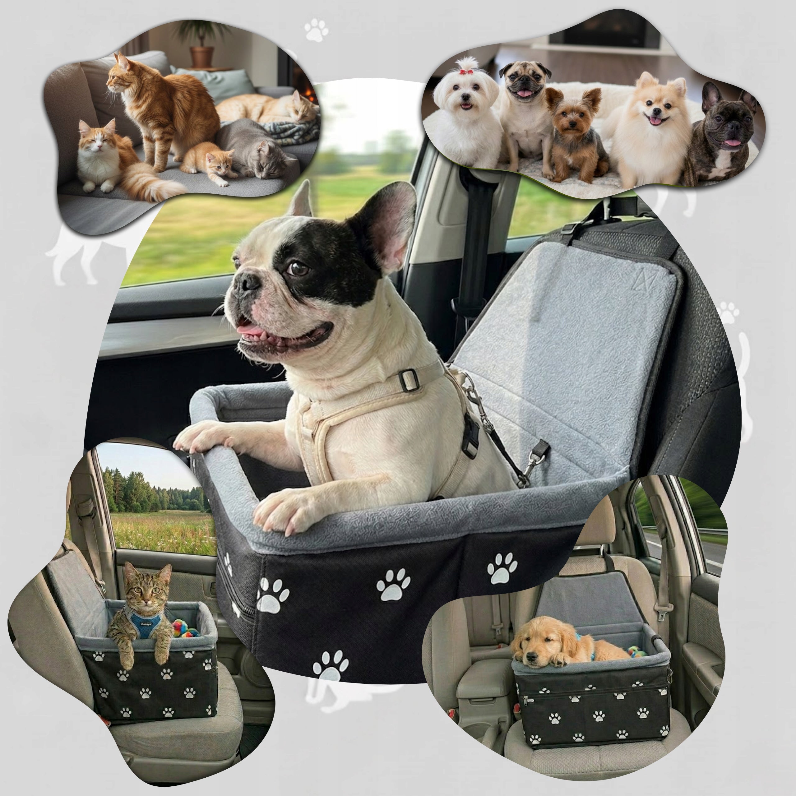 TRANSPORTER PREMIUM CAR SEAT FOR CAT DOG TRAVEL TO CAR BELTS Size M/L