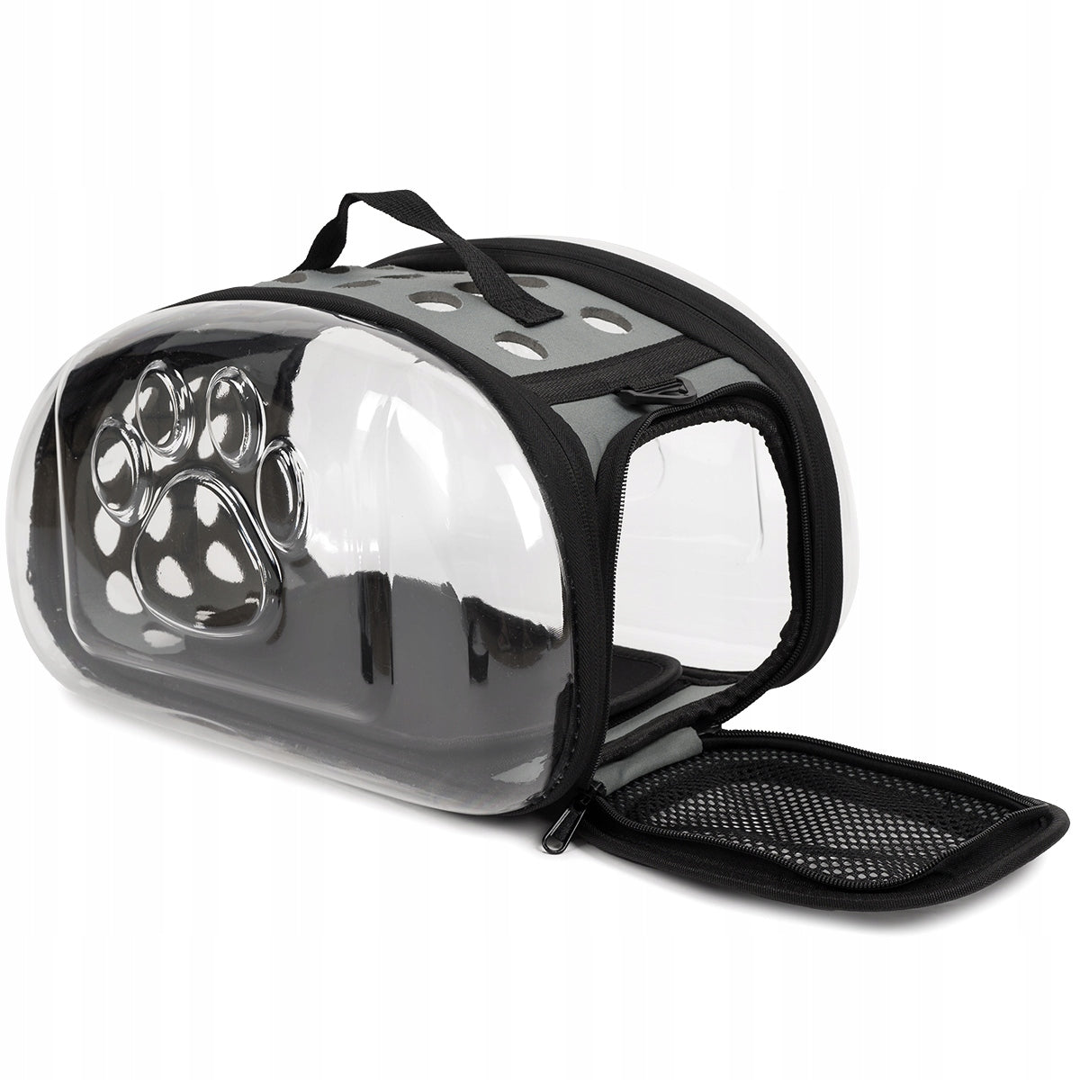 TRANSPORTER TRANSPARENT BAG FOR SMALL ANIMALS CAT DOG - S GREY Product height 22 cm