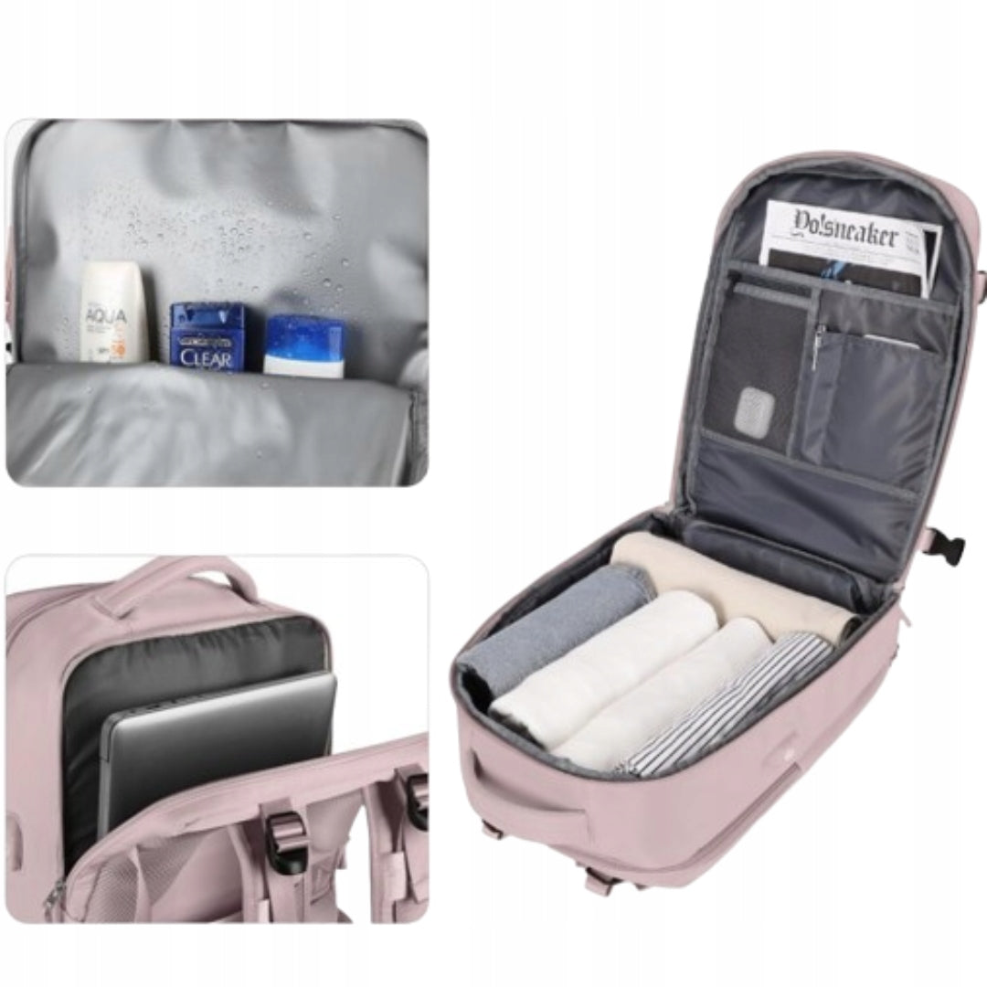 TRAVEL BACKPACK FOR AIRPLANE CABIN LARGE USB POWDER PINK Brand no brand