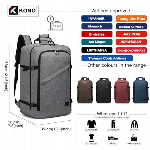 TRAVEL BACKPACK HANDHELD AIRPLANE 55X35X20 CM CABIN LUGGAGE FOR HOME Manufacturer code Bez marki