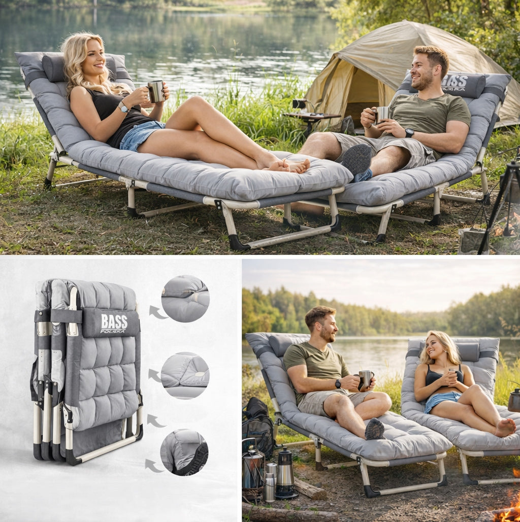 TRAVEL BED FOLDING FIELD BED COMFORTABLE ADJUSTABLE PREMIUM Manufacturer code Łóżko składane szare