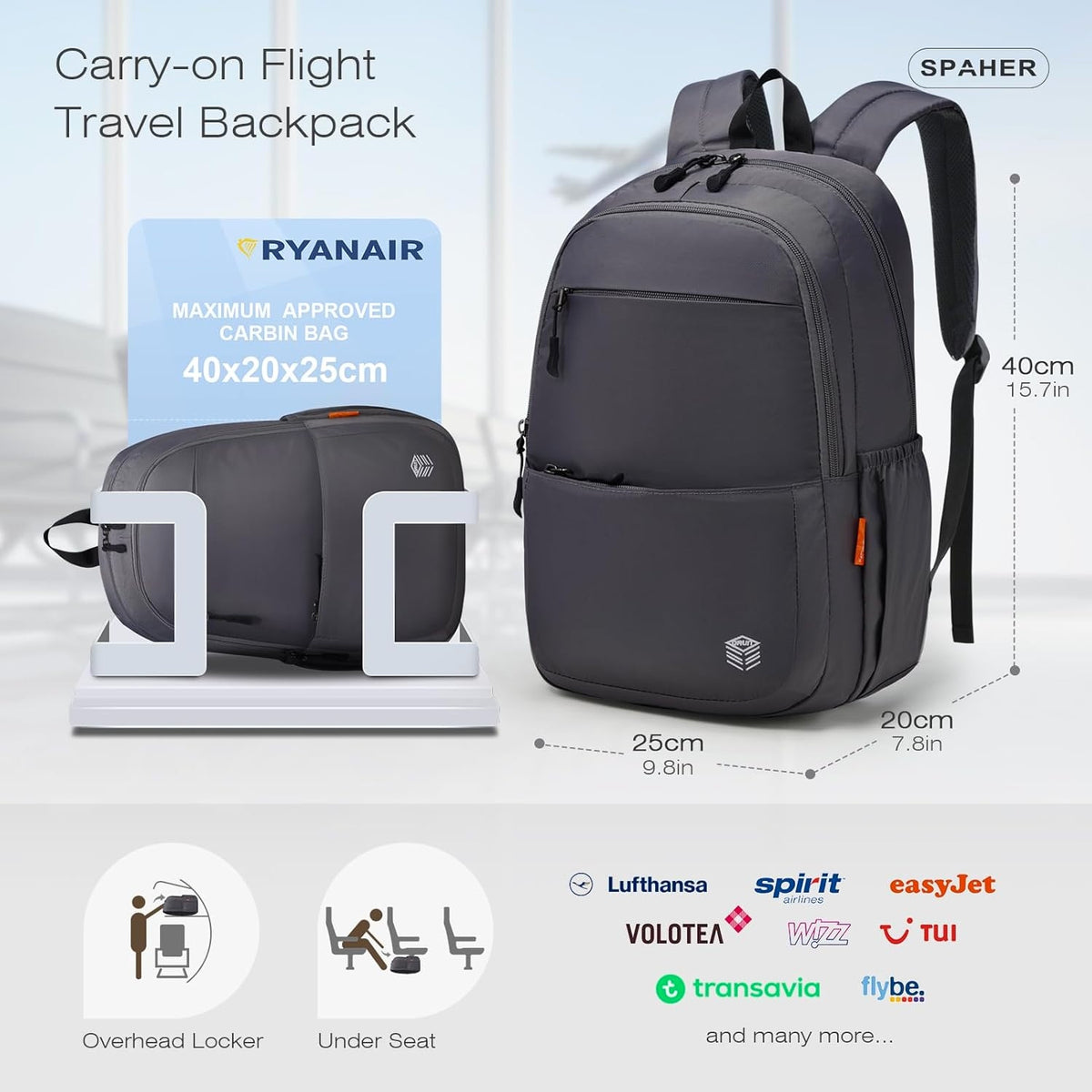 TRAVEL CABIN BACKPACK 40X20X25 CM 20L WATERPROOF FOR LAPTOP 14CAL Brand ANY