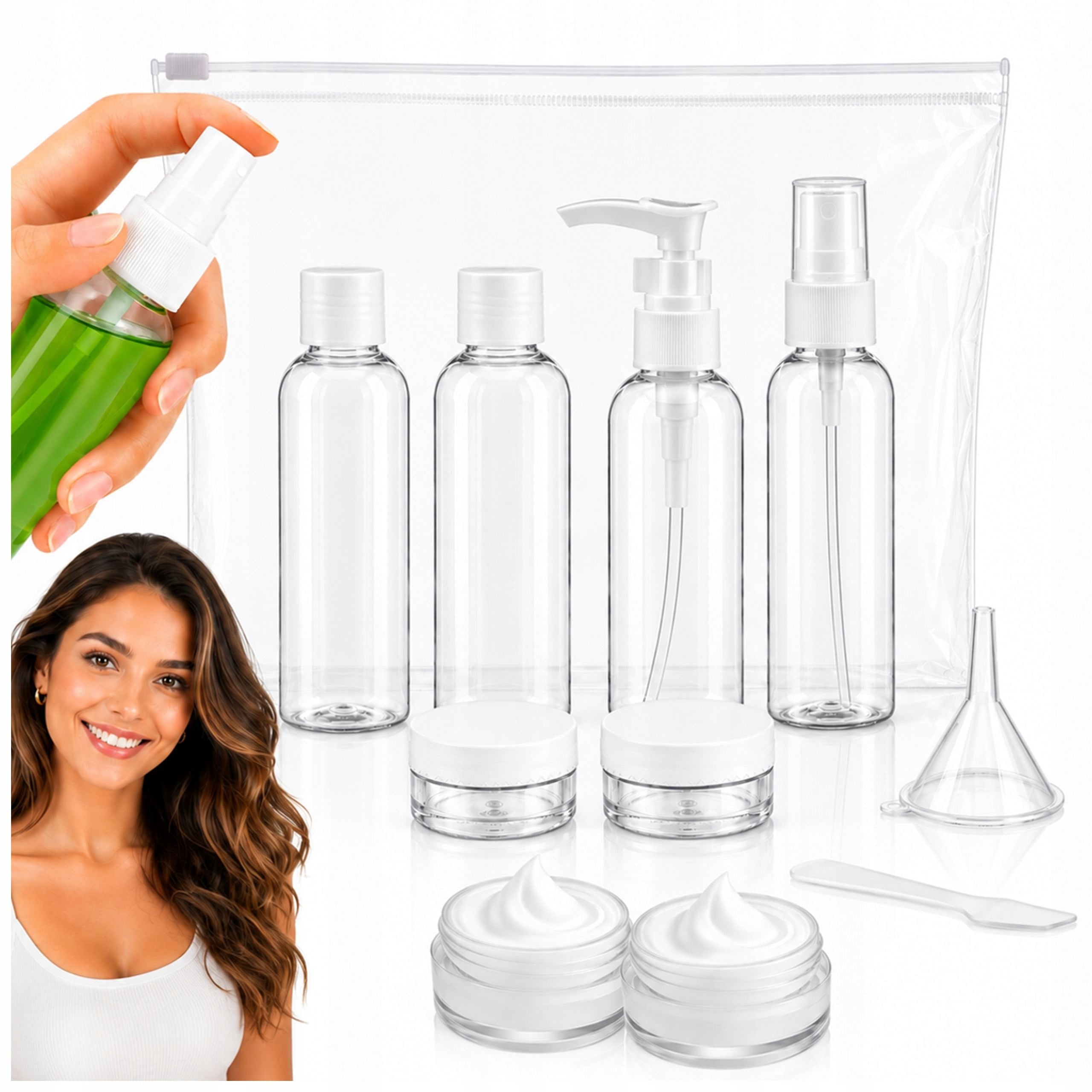 TRAVEL CONTAINERS COSMETICS BOTTLES FOR AIRPLANE LUGGAGE SET 9 EL. V1