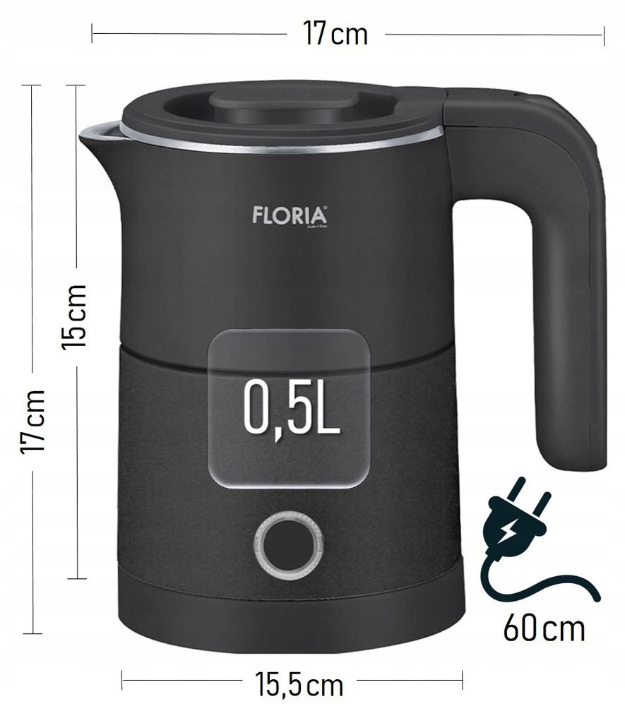 TRAVEL ELECTRIC KETTLE QUIET SMALL 1000W 0,5L Model TURYSTYCZNY 1000W