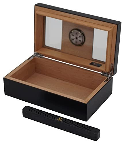 TRAVEL HUMIDOR BLACK CEDAR WOOD WITH HYGROMETER WINDOW 5 8 CIGARS Manufacturer code Bez marki