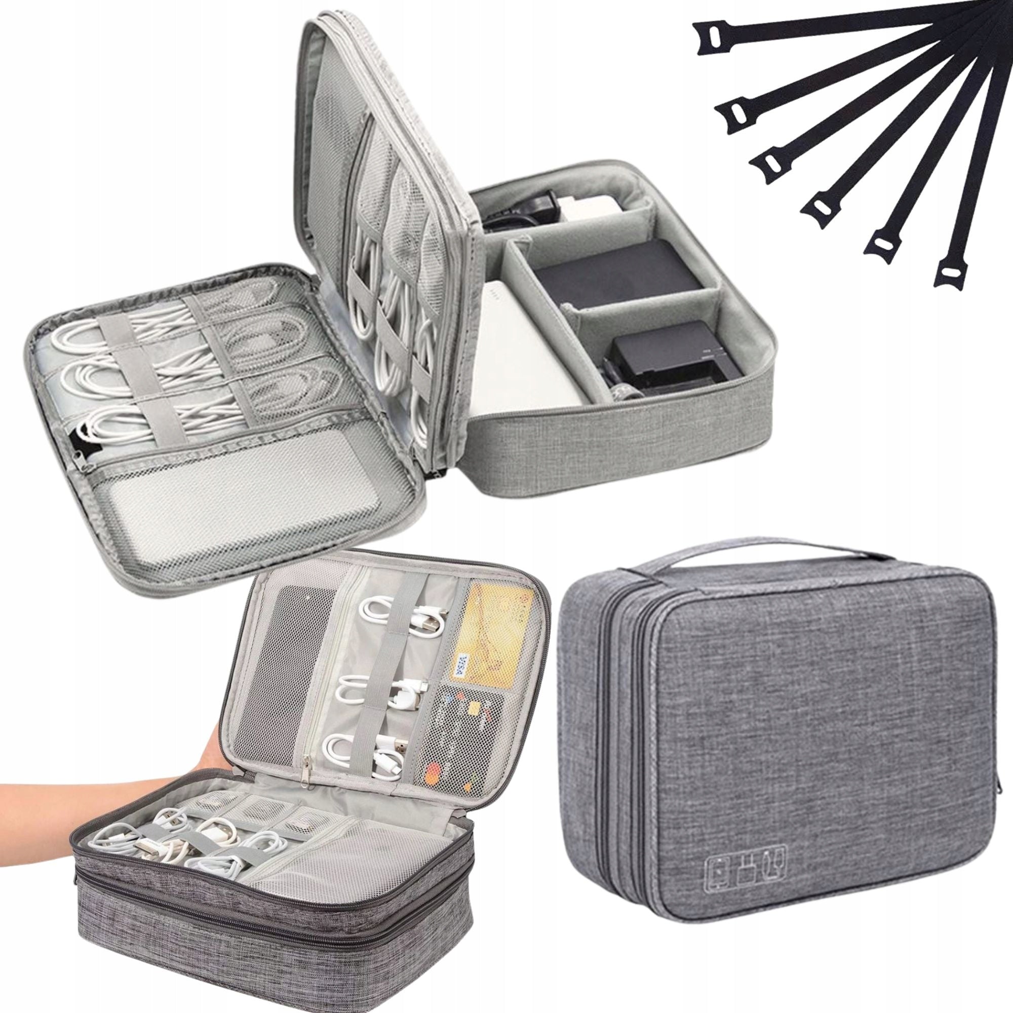 TRAVEL ORGANIZER BAG CHARGER CABLE COVER+5 VELCRO FOR FASTENING Color gray