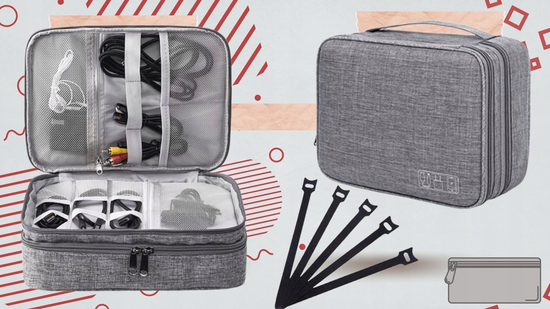 TRAVEL ORGANIZER BAG CHARGER CABLE COVER+5 VELCRO FOR FASTENING Manufacturer code WO-996