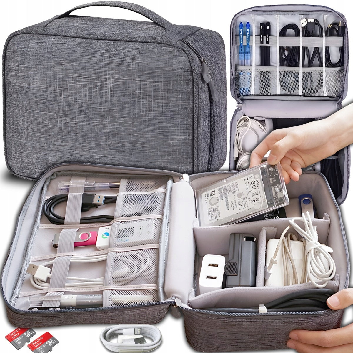TRAVEL ORGANIZER BAG CHARGER CASE CABLES ELECTRONICS WITH XL HANDLE