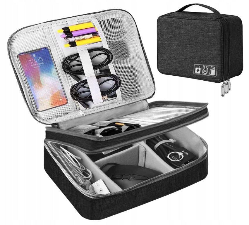 TRAVEL ORGANIZER CASE BAG POUCH FOR CABLES CHARGERS 5 VELCRO STRAPS FREEBIE Brand Wobell