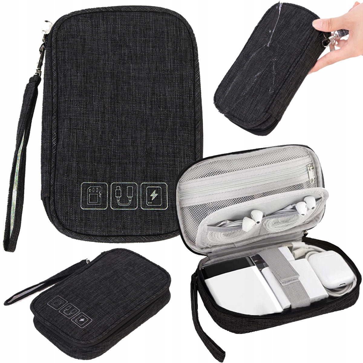 TRAVEL ORGANIZER FOR CABLES AND CHARGERS ELECTRONICS BAG COVER BLACK