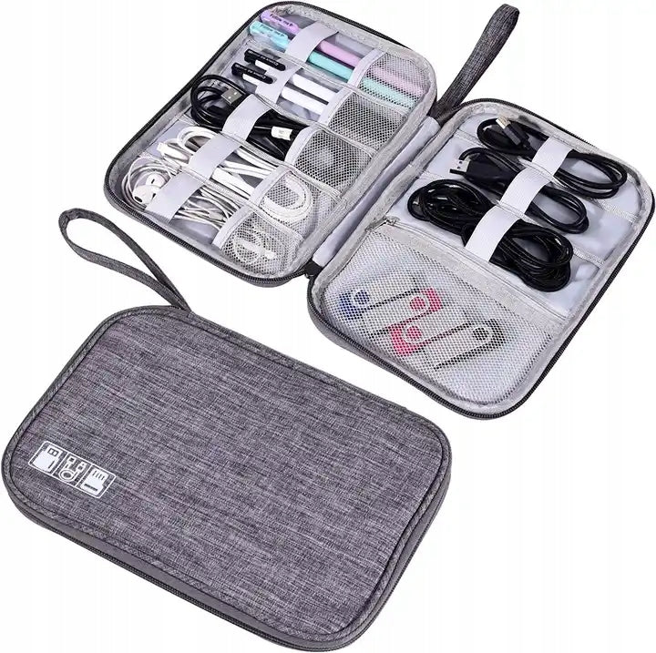 TRAVEL ORGANIZER FOR CHARGER CABLES POUCH FOR SUITCASE BAGS GREY