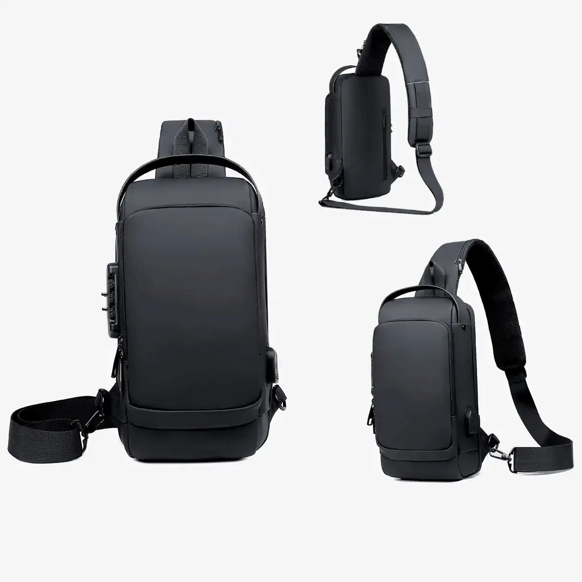 TRAVEL SHOULDER BACKPACK WITH USB ANTI-THEFT BLACK
