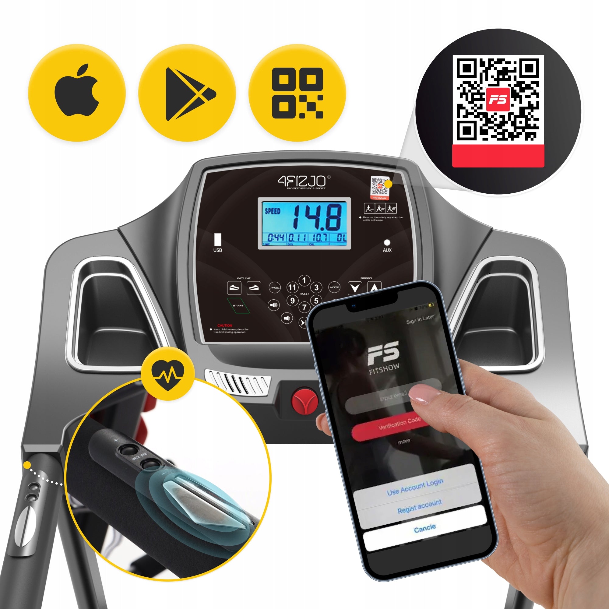 TREADMILL ELECTRIC HOME FOLDING ADJUSTMENT PULSE MEASUREMENT FAT PROGRAMS LCD Brand 4FIZJO