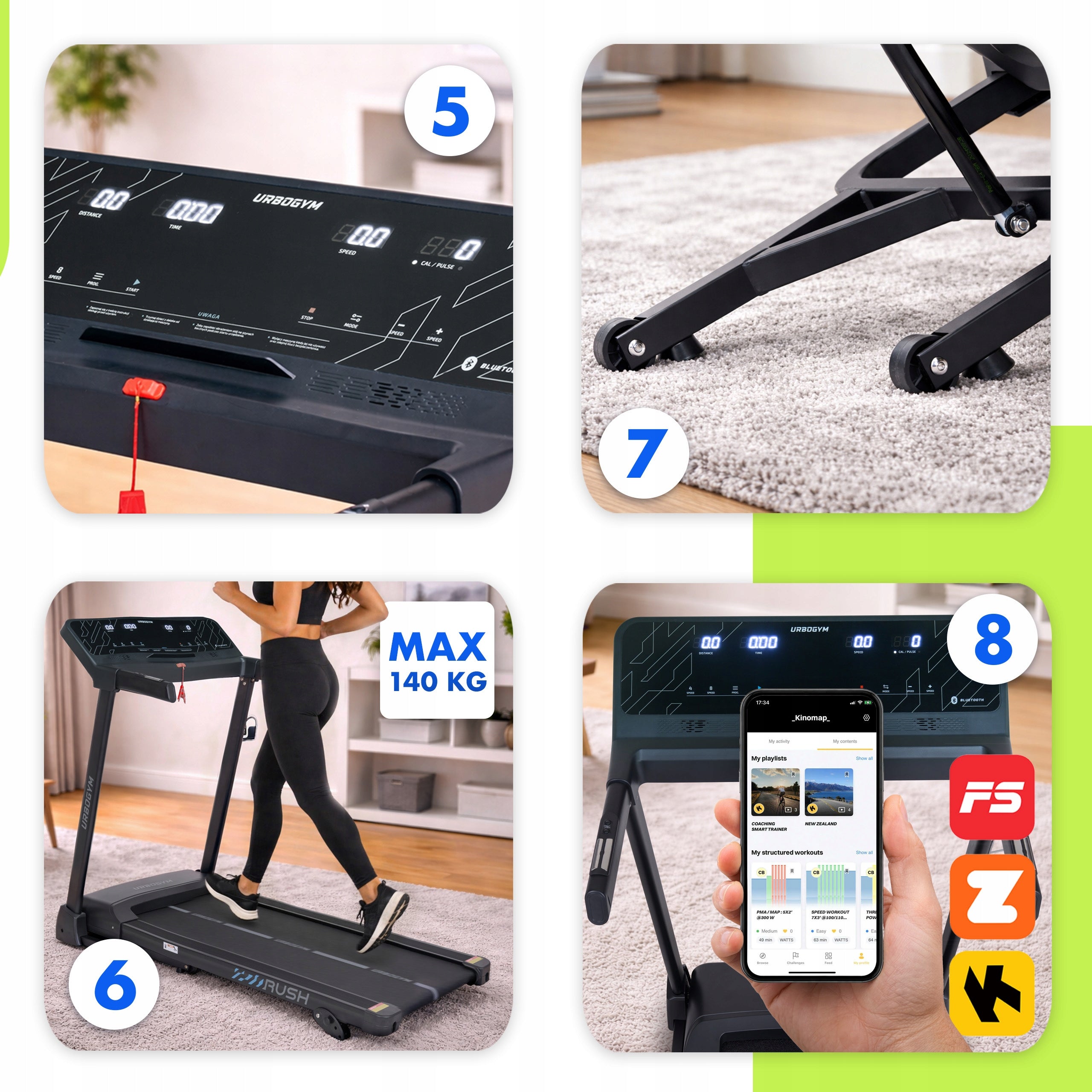 TREADMILL ELECTRIC HOME RUSH TILT ADJUSTMENT FOLDABLE BLUETOOTH Brand Urbogym