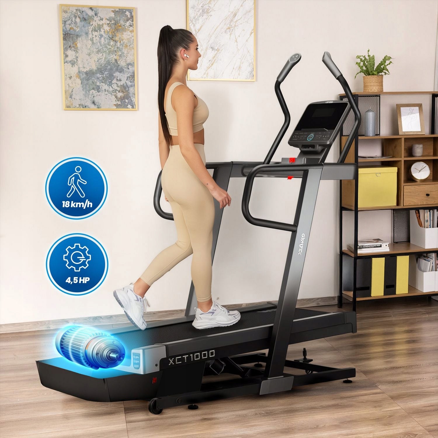 TREADMILL HOME ELECTRIC ANGLE OF INCLINATION FOR WALKING CLIMBING GYMTEK Measurements training duration distance speed pulse burned calories