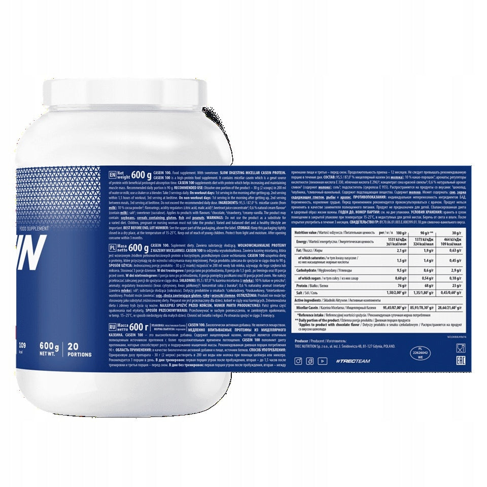 TREC CASEIN 100 600g NIGHT PROTEIN CASEIN WHEY Expiration date at least 1 year from the date of purchase