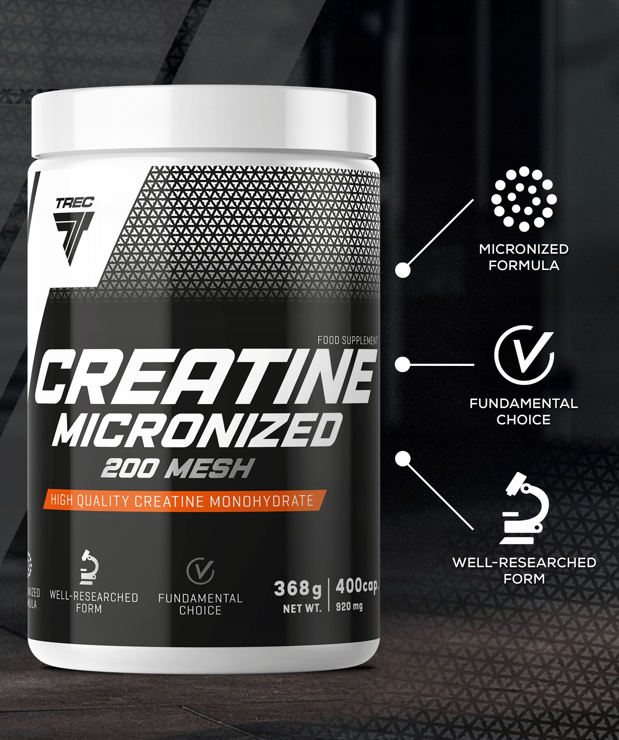 TREC CREATINE 200mesh 133 servings Creatine 400 kaps monohydrate capsules Manufacturer code Mono Kreatyna 400kaps premium dla sportowców