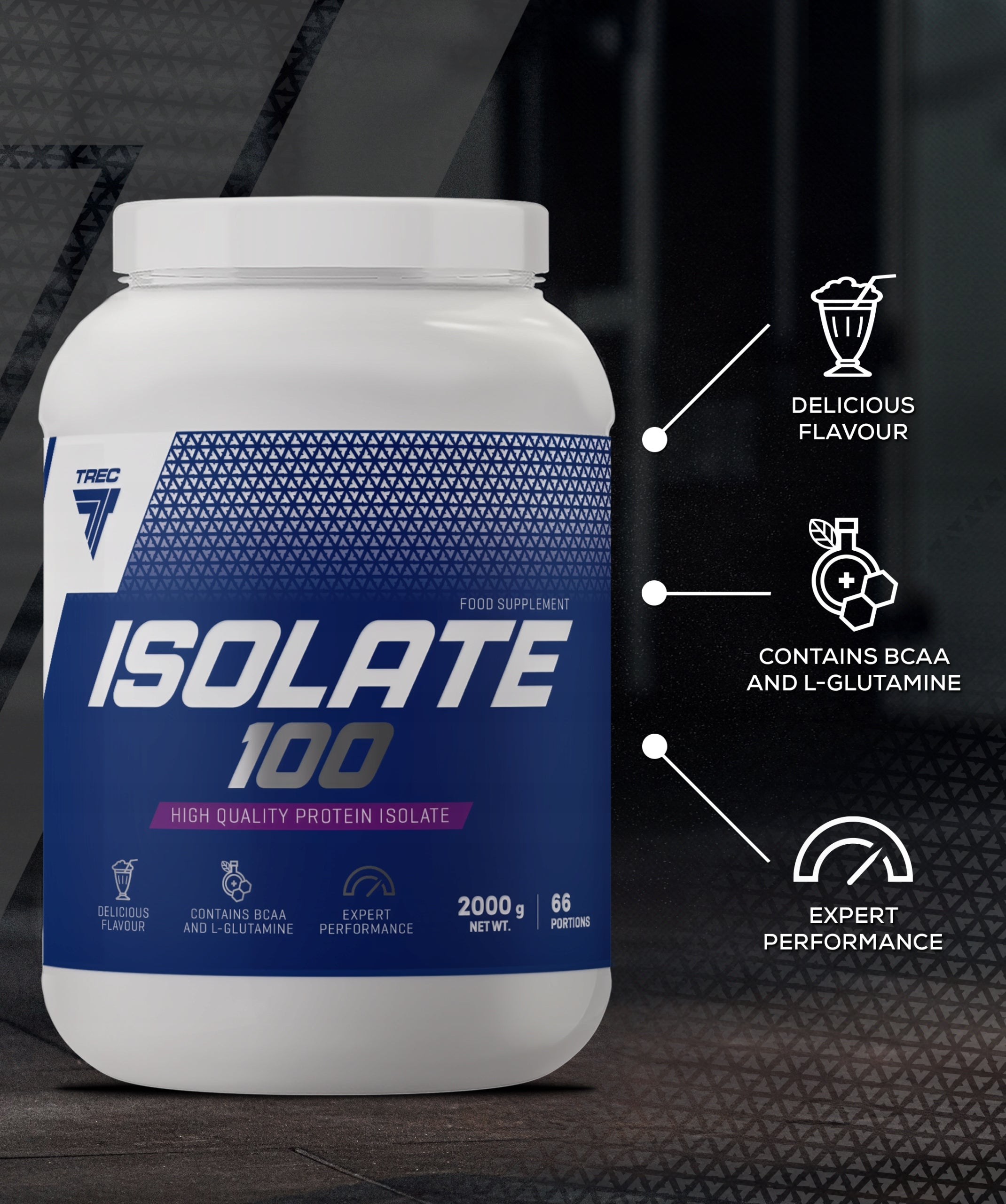 TREC ISOLATE 100 2000g WPI WHEY PROTEIN ISOLATE STRAWBERRY MUSCLE MASS Manufacturer code Odżywka białkowa isolate