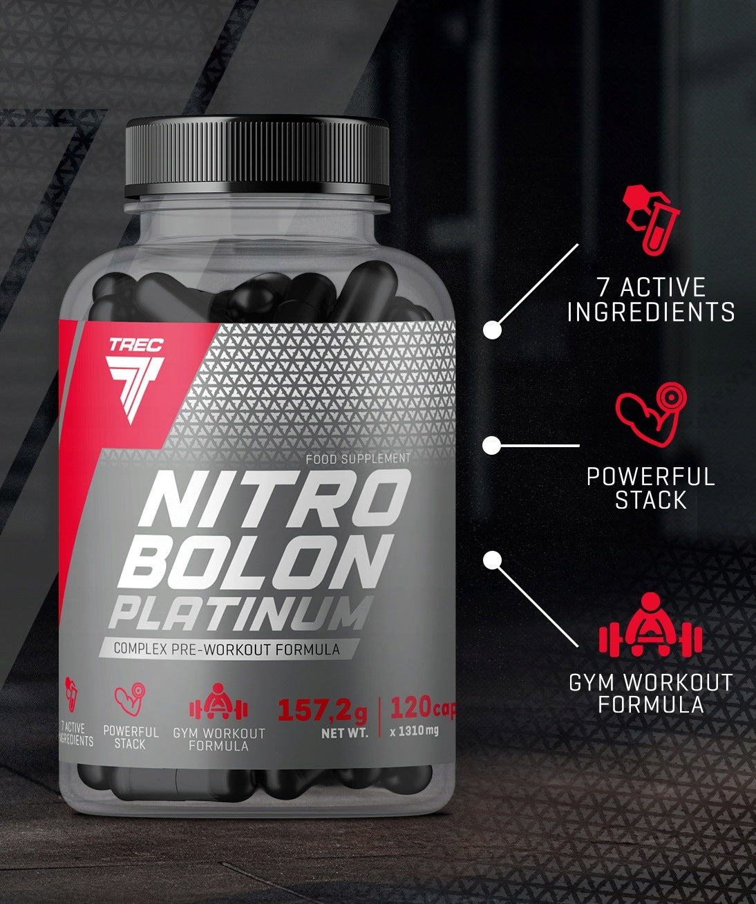 TREC NITROBOLON PLATINUM CREA STRENGTH PUMP MASS PRE-WORKOUT|120 capsules Expiration date at least six months from the date of purchase