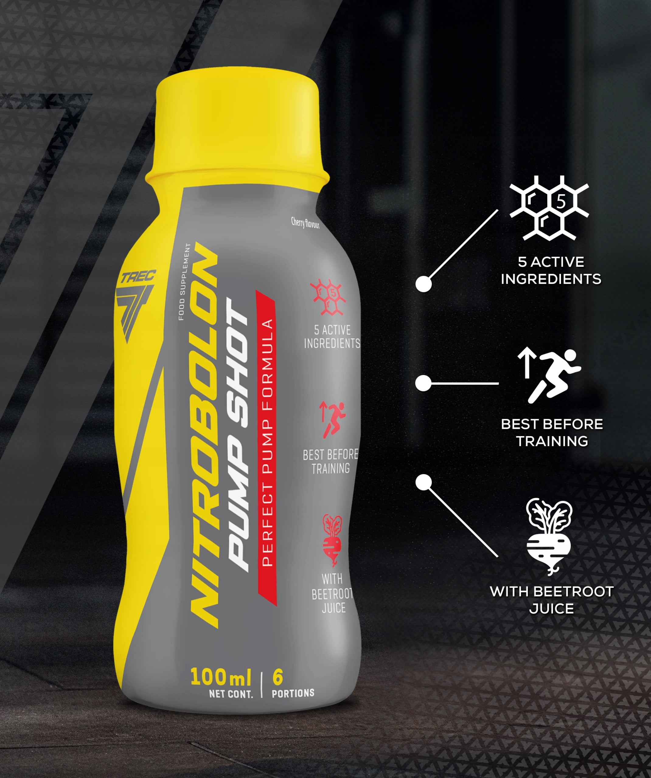 TREC NITROBOLON PUMP SHOT 3x 100 ml PUMP POWER PRE-WORKOUT PRE-WORKOUT Expiration date at least 3 months from the date of purchase