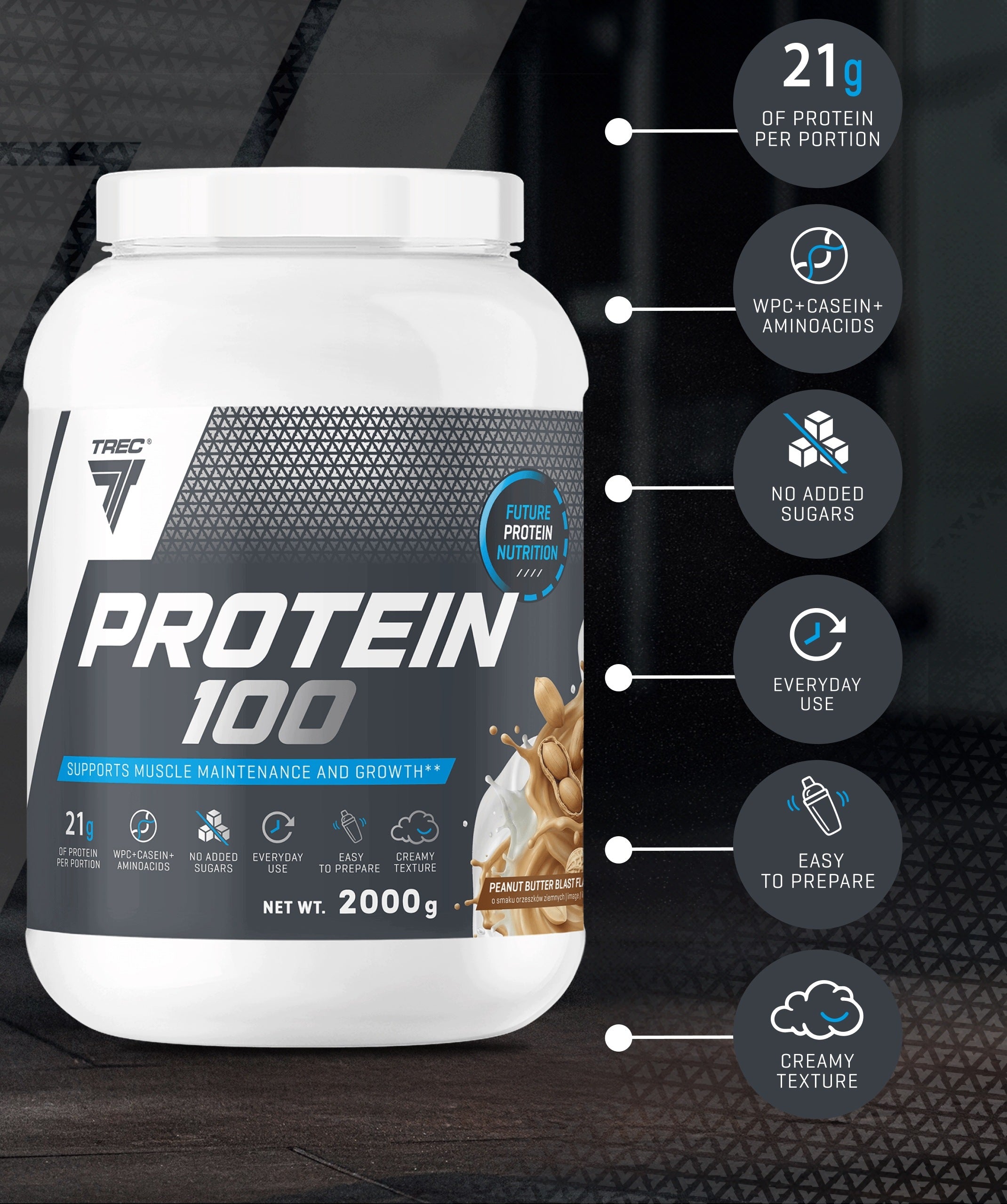TREC PROTEIN 100 PROTEIN FOR MASS STRENGTH SCULPTURE Protein Conditioner WPC|2000 g Expiration date at least six months from the date of purchase