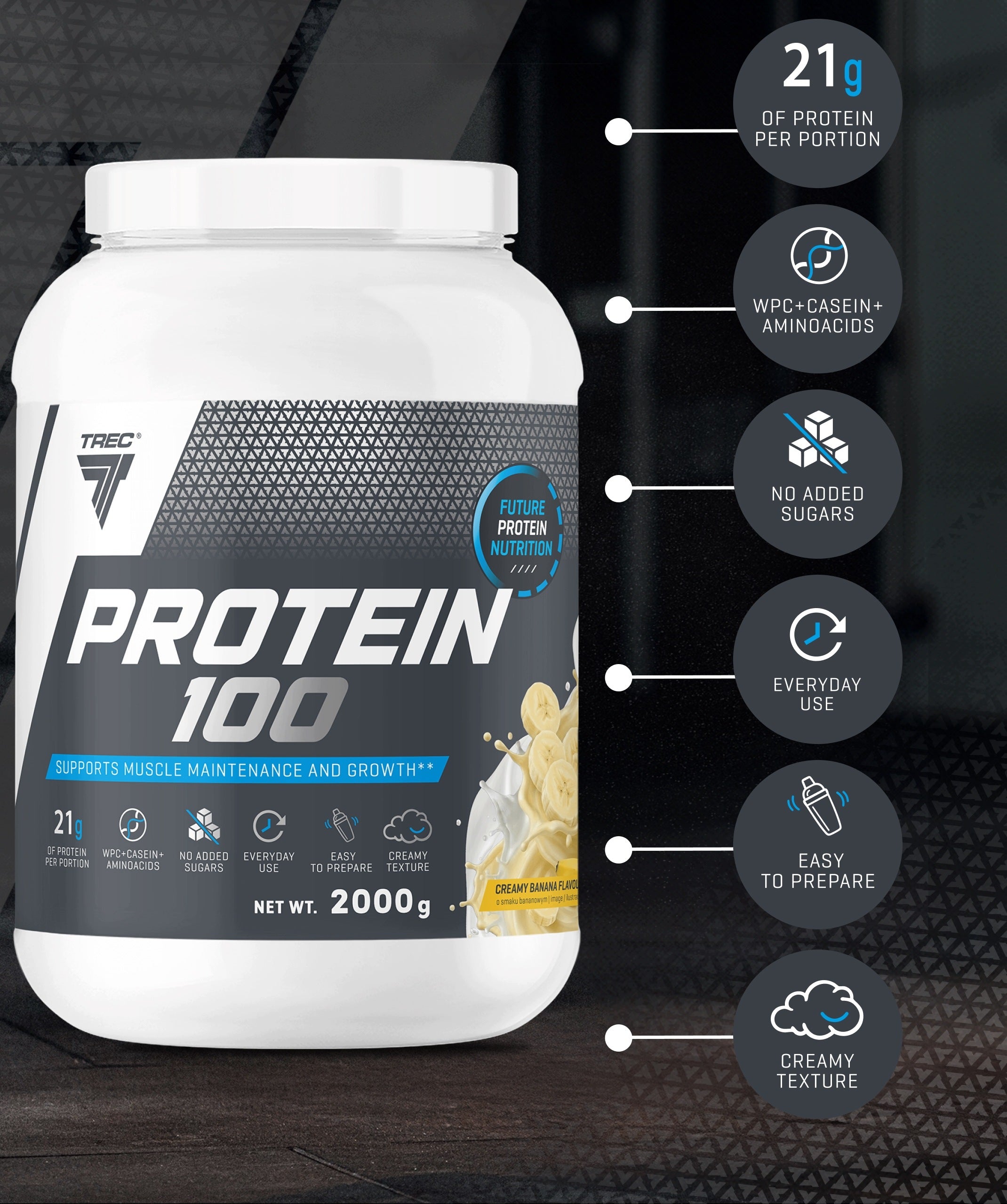 TREC PROTEIN 100 PROTEIN SUPPLEMENT PROTEIN FOR MASS MUSCLES SCULPTURE|2000 g Expiration date at least six months from the date of purchase