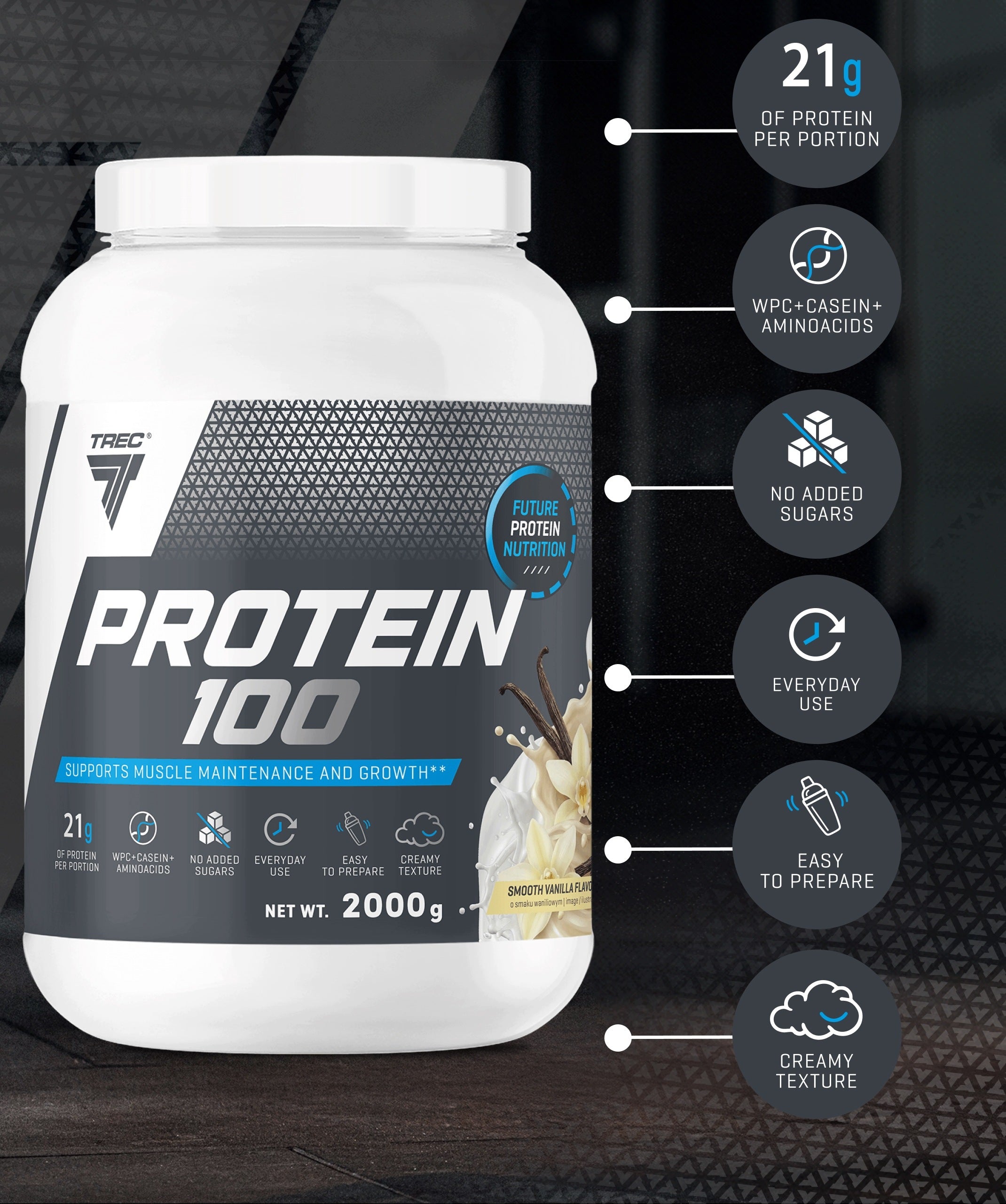 TREC PROTEIN 100 Protein Conditioner WPC Protein For Mase Strength Sculpture|2000 g Expiration date at least six months from the date of purchase