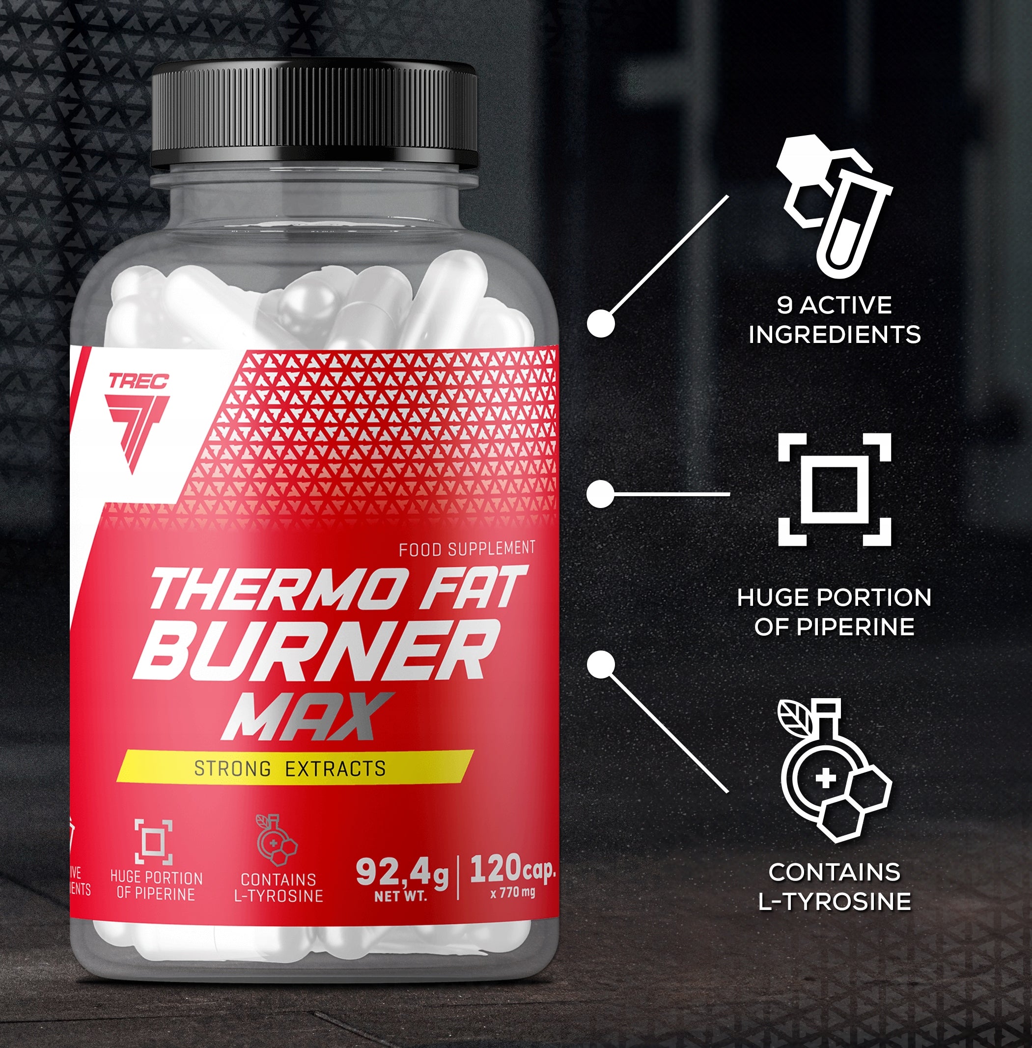 TREC THERMO FAT BURNER 120 capsules contain Chromium, Green Coffee Extract Manufacturer code zawiera kofeinę, ekstrakt z zielonej herbaty