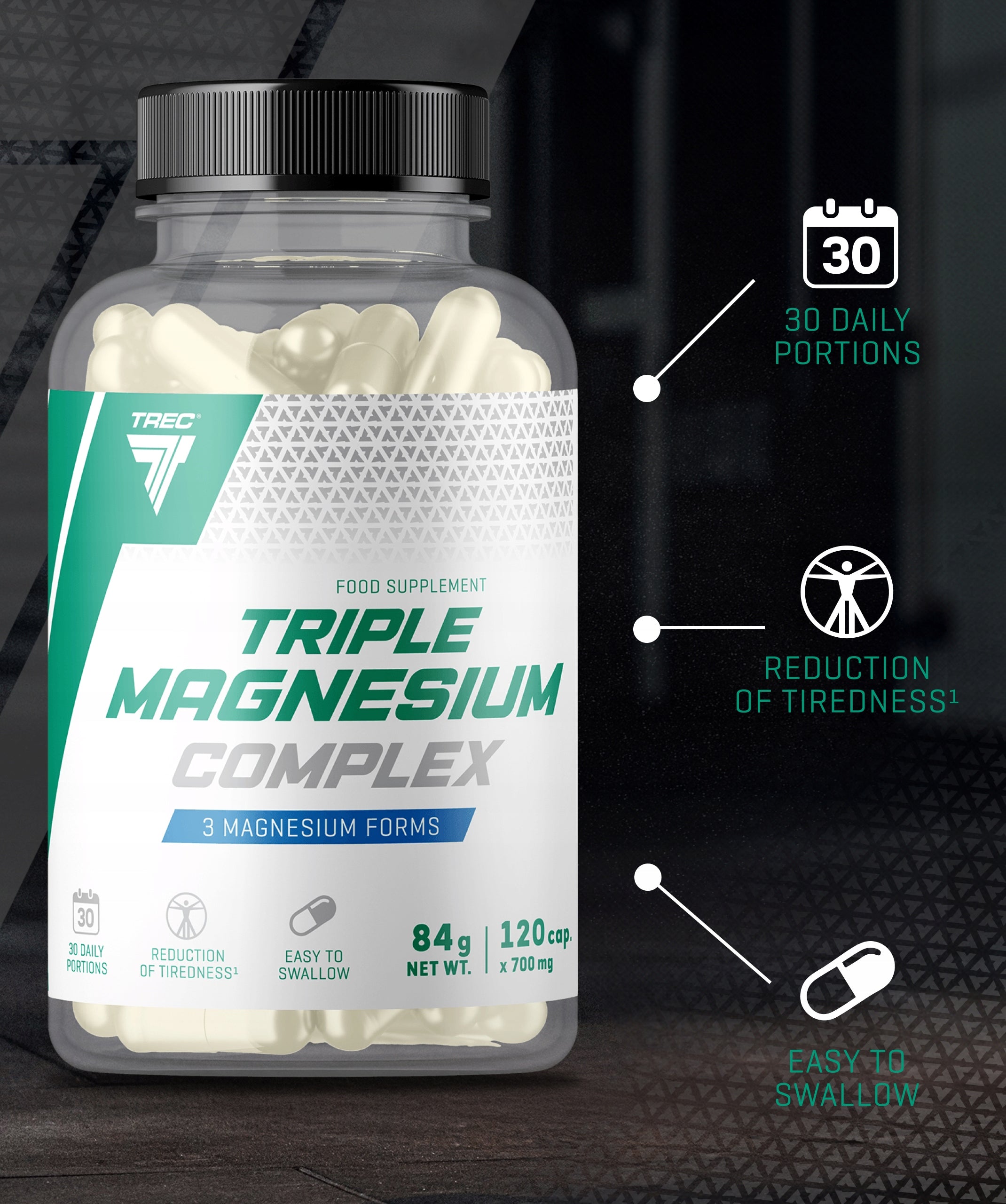 TREC TRIPLE MAGNESIUM COMPLEX 3 FORMS OF MAGNESIUM CITRATE LACTATE CARBONATE|120 Expiration date at least 1 year from the date of purchase