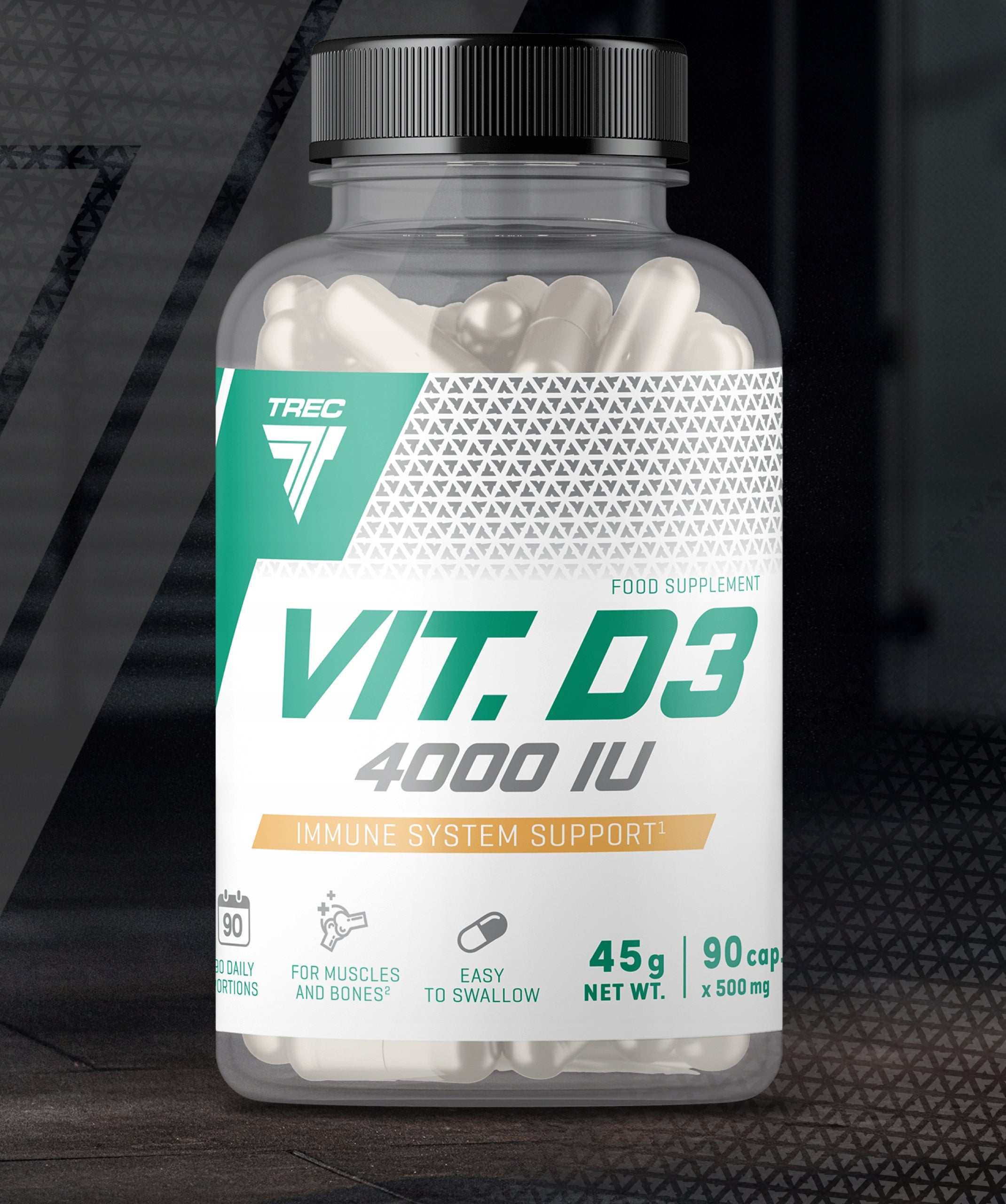 TREC VITAMIN D3 4000 IU Support for Muscle Immune System|90 capsules Expiration date at least six months from the date of purchase