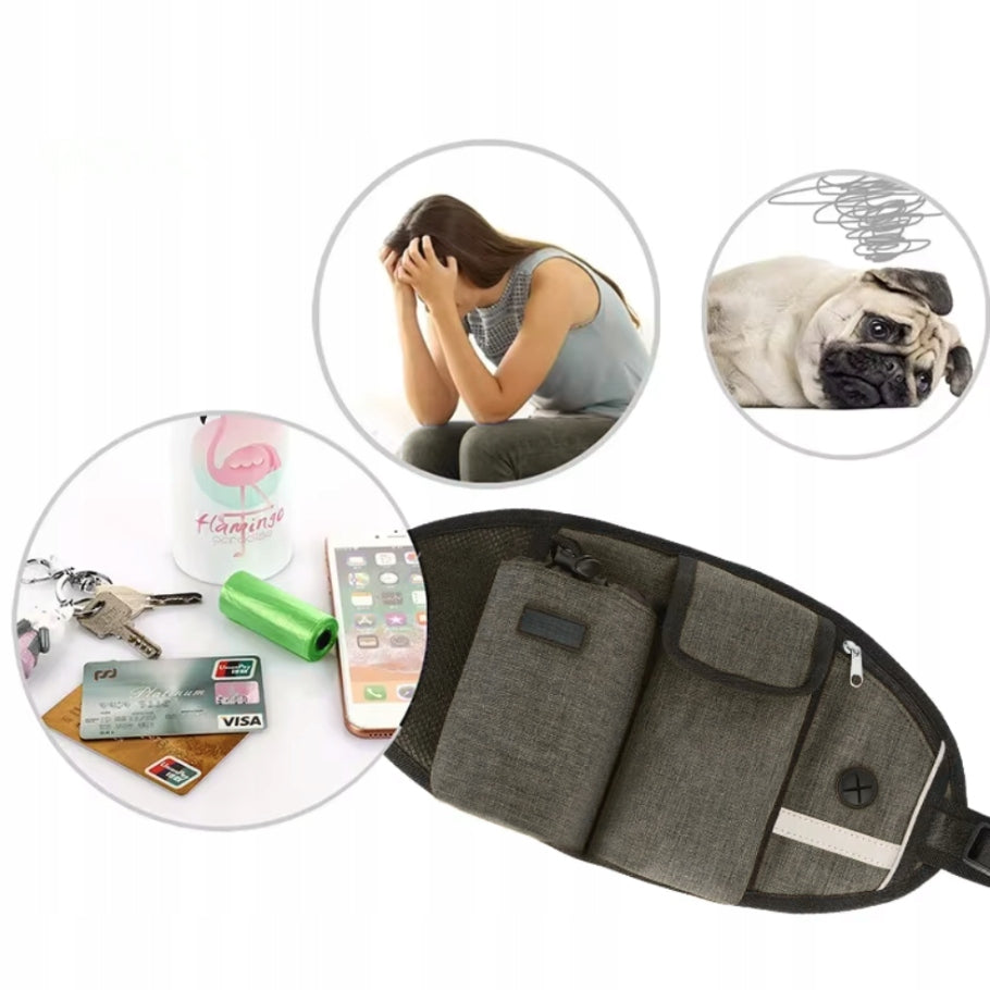 TREKKING BELT HIP SACHET UNIVERSAL LEASH FOR RUNNING WITH DOG GREY Packaging status original