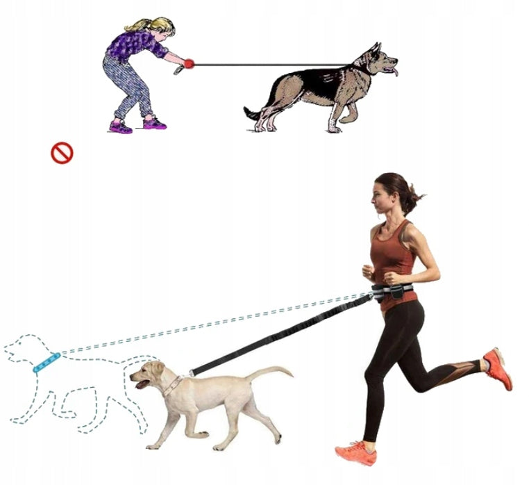 TREKKING HIP BELT, BAG FOR RUNNING WITH A DOG, LEASH WITH SHOCK ABSORBER Maximum leash length 1.5 m