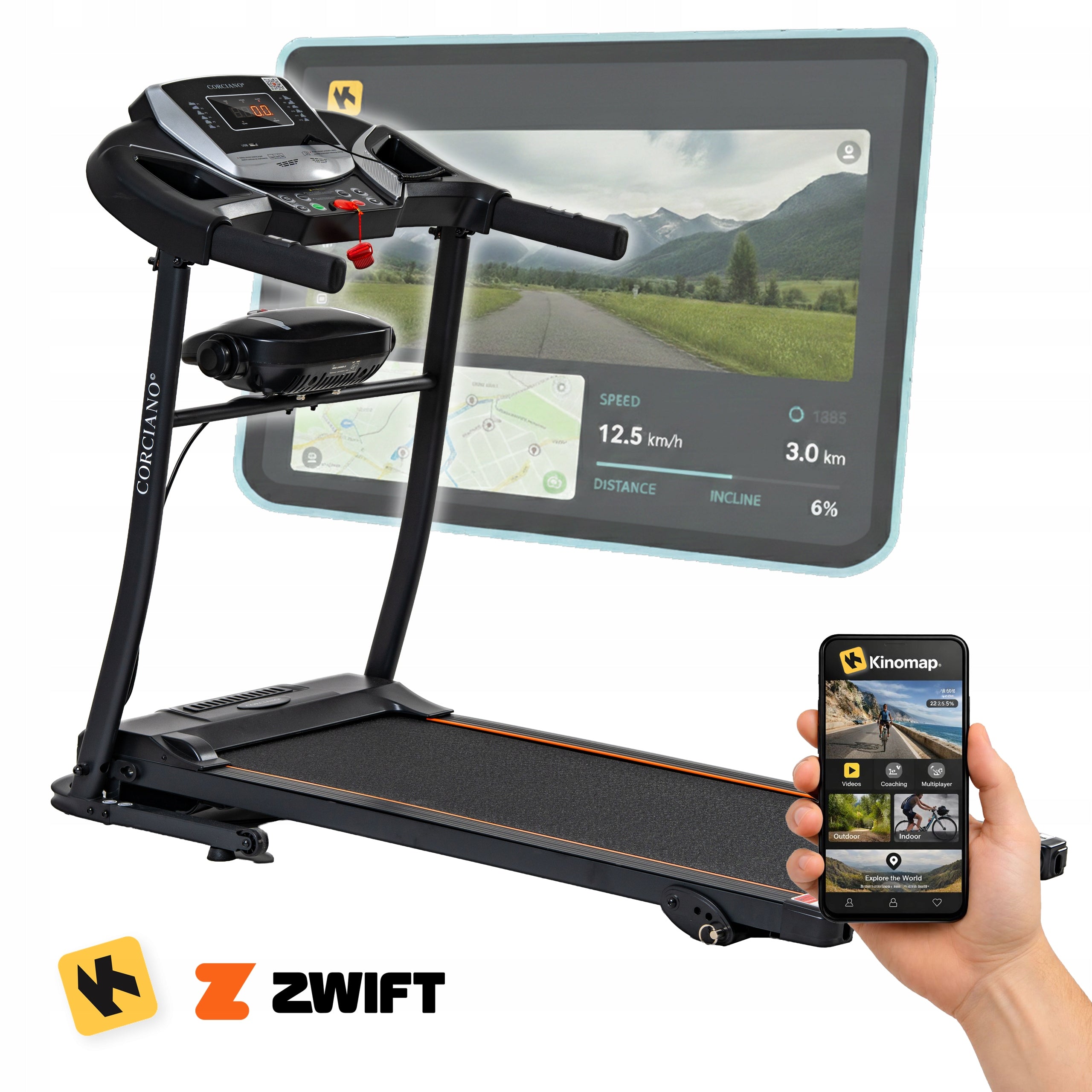 TRENTO 501D Folding Electric Treadmill with Massager APP CORCIANO 3HP 120kg Brand Corciano