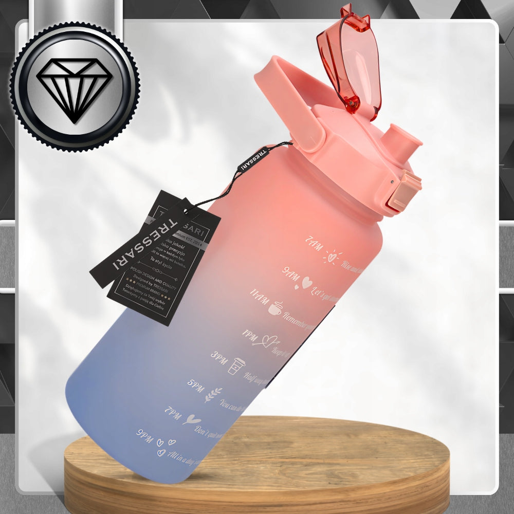 TRESSARI Motivational bottle large 2000ml sports water bottle BPA FREE Model TRESSARI Butelka 2 litrowa ze słomką duża BPA FREE