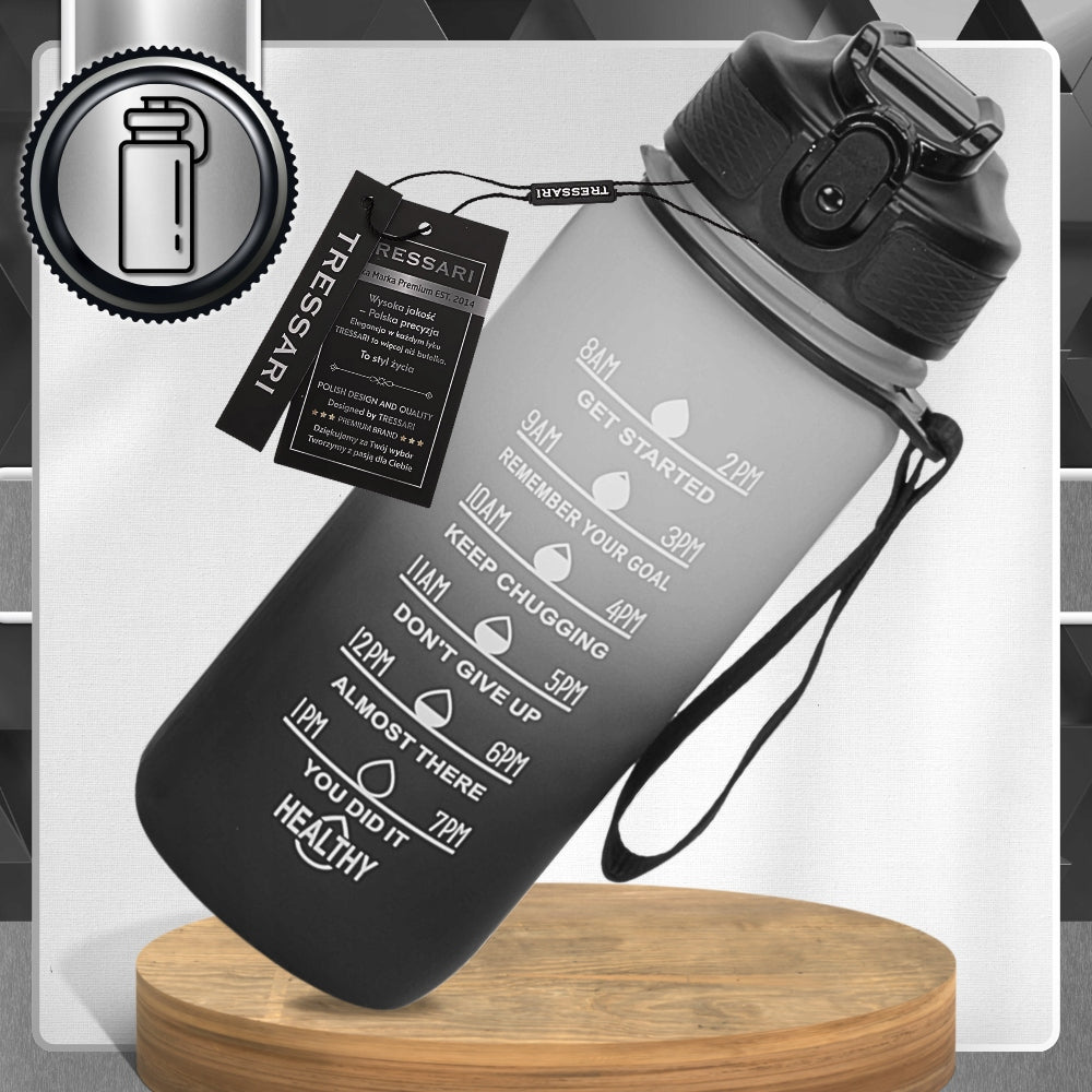 TRESSARI Motivational bottle water bottle black holder 600ml for water BPA FREE Manufacturer code Butelka bidon 600ml na wodę siłownię TRESSARI