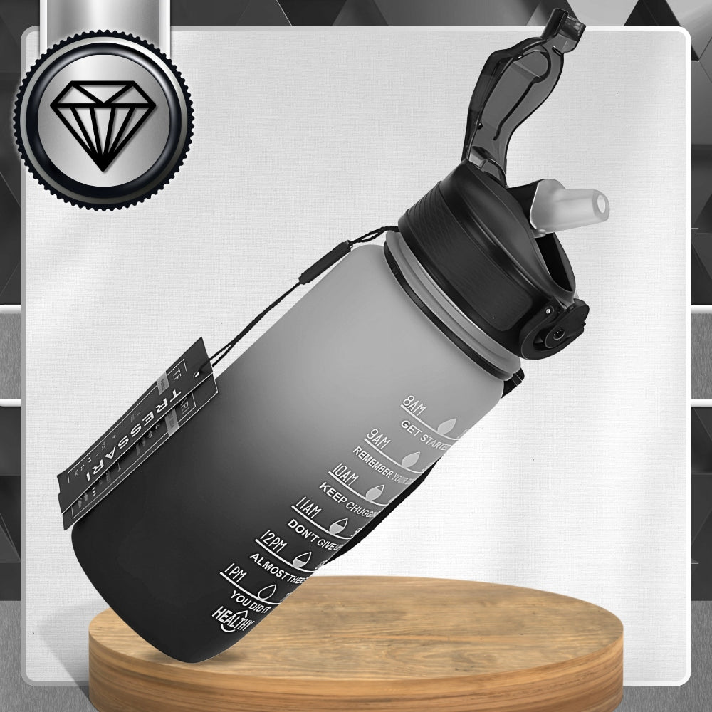 TRESSARI Motivational bottle water bottle black holder 600ml for water BPA FREE Model TRESSARI Butelka słomką BPA FREE 600ml czarna